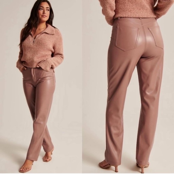 Abercrombie 90’s Vegan Leather Straight Leg Pants - Picture 1 of 4